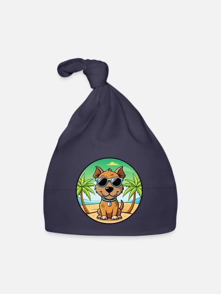 Teddy Roosevelt Terrier Hunderasse Cartoon Strand - Baby Bio-Mütze - Navy - Vorne