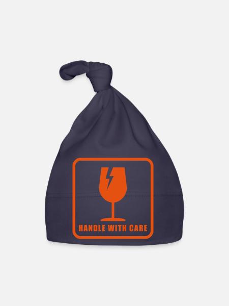 Fragile Handle with Care Versandetikett - Baby Bio-Mütze - Navy - Vorne
