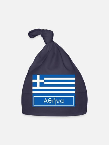 Athènes Écrit en grec - Bonnet bio Bébé - marine - Devant