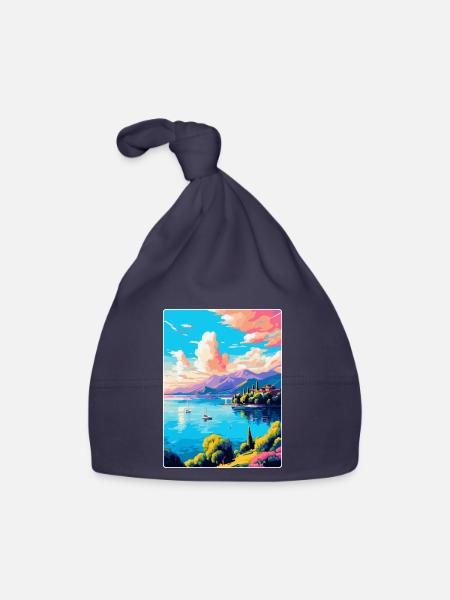 Lago Maggiore Schweiz Vintage Reiseplakat - Baby Bio-Mütze - Navy - Vorne