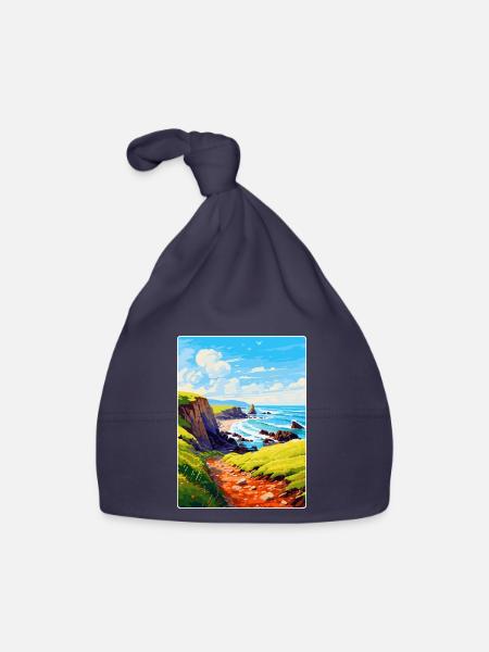 Hartland Quay Devon Vintage Travel Poster Souvenir - Organic Baby Cap - navy - Front