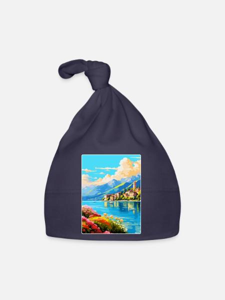 Lac de Côme Italie Affiche de voyage vintage Souvenir WPA - Bonnet bio Bébé - marine - Devant