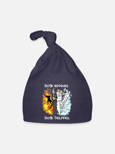 Katze Kater Engel Teufel Engel Böse Niedlich Miau - Baby Bio-Mütze - Navy - Vorne