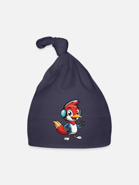 Woodpecker Lustige Zeichentrickfigur Kopfhörermusik - Baby Bio-Mütze - Navy - Vorne