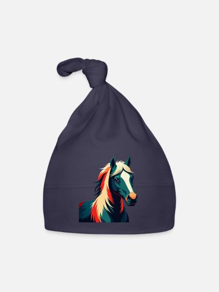Pony Cartoon Figur Buntes Haustier Tier - Baby Bio-Mütze - Navy - Vorne