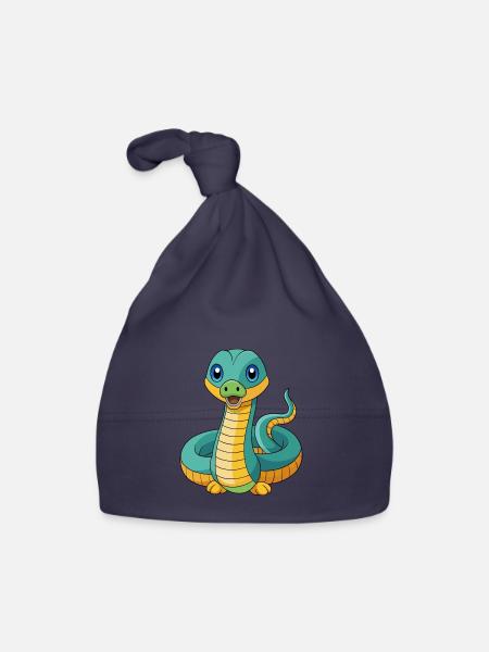 Anaconda Mascotte mignonne Personnage de dessin animé Kawaii - Bonnet bio Bébé - marine - Devant