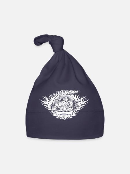 Tractor Pulling Logo - Organic Baby Cap - navy - Front
