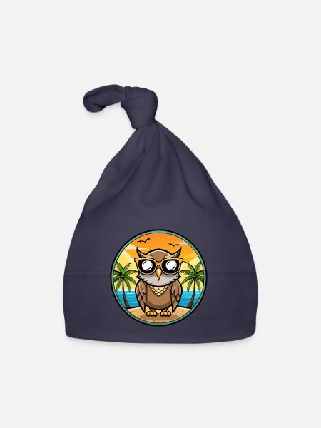 Eule Lustige Cartoon Sommer Strand Sonnenbrille Aufkleber - Baby Bio-Mütze - Navy - Vorne