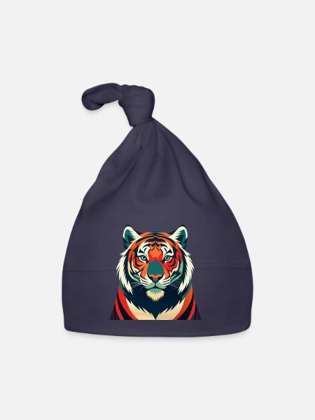 Tiger Cartoon Figur Buntes Haustier Tier - Baby Bio-Mütze - Navy - Vorne