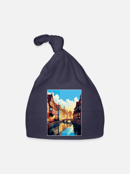 Colmar France Vintage Travel Poster WPA Souvenir - Organic Baby Cap - navy - Front