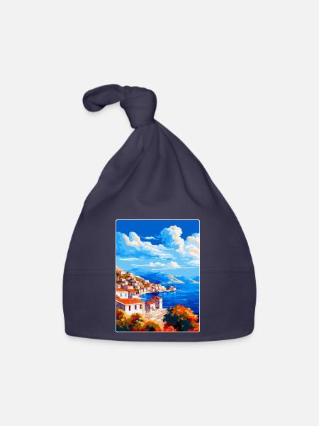 Hydra Greece Vintage Travel Poster WPA Souvenir - Organic Baby Cap - navy - Front