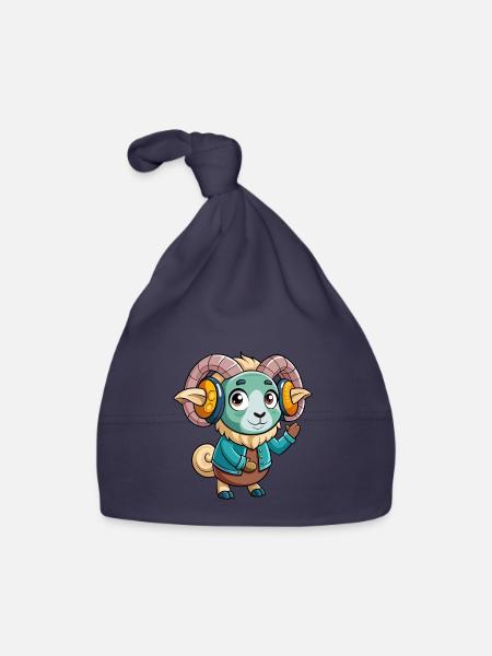 Ram Lustige Zeichentrickfigur Kopfhörer Musik - Baby Bio-Mütze - Navy - Vorne