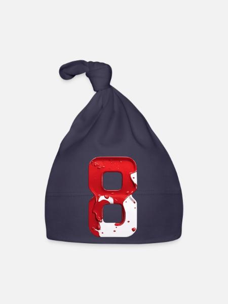 NR. 8 NUMMER 8 ROT WEIß 8. GEBURTSTAG - Baby Bio-Mütze - Navy - Vorne