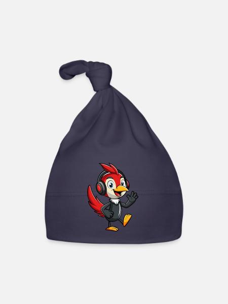 Woodpecker Lustige Zeichentrickfigur Kopfhörermusik - Baby Bio-Mütze - Navy - Vorne