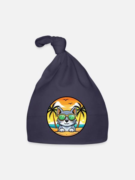 Australische Nebelkatzenrasse Cartoon Sonnenbrille Strand - Baby Bio-Mütze - Navy - Vorne