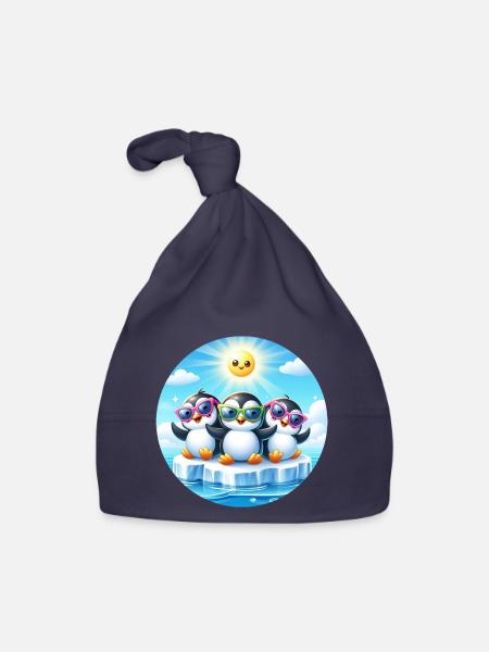 Funny Penguins 2 - Organic Baby Cap - navy - Front