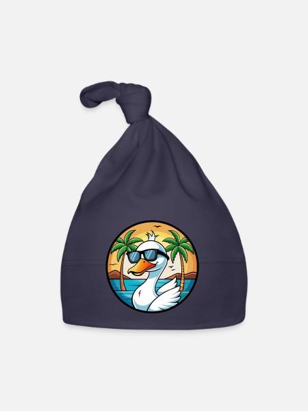 Schwan Lustige Cartoon Sommer Strand Sonnenbrille Aufkleber - Baby Bio-Mütze - Navy - Vorne