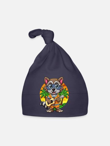 Lustige Waschbär Cartoon Sommer Strand Sonnenbrille - Baby Bio-Mütze - Navy - Vorne