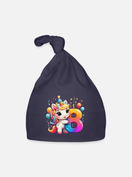 NUMMER 8 JAHRE EINHORN 8. GEBURTSTAG - Baby Bio-Mütze - Navy - Vorne