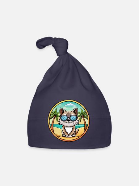 Birman Sacred Cat Breed Cartoon Sunglasses Beach - Organic Baby Cap - navy - Front