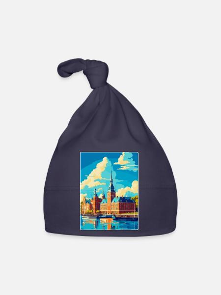 Helsingborg Sweden Vintage Travel Poster Souvenir - Organic Baby Cap - navy - Front