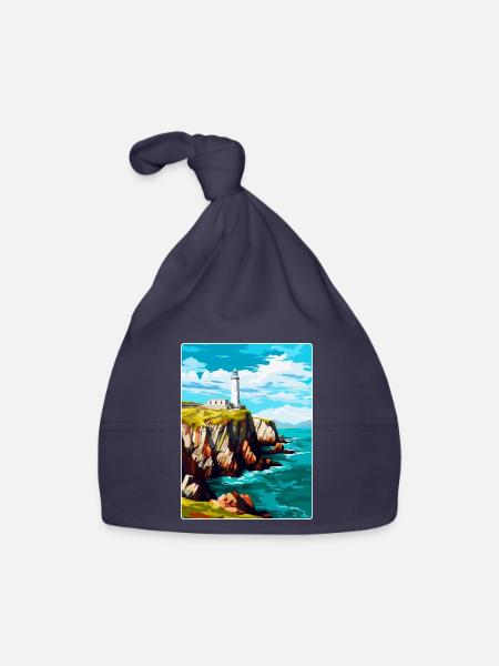 South Stack Cliffs Anglesey Vintage Reiseposter - Baby Bio-Mütze - Navy - Vorne