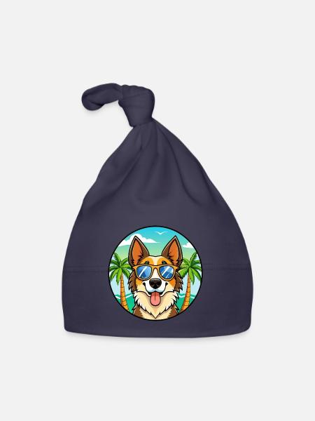 Nordamerikanischer Schäferhund Rasse Cartoon Beach - Baby Bio-Mütze - Navy - Vorne
