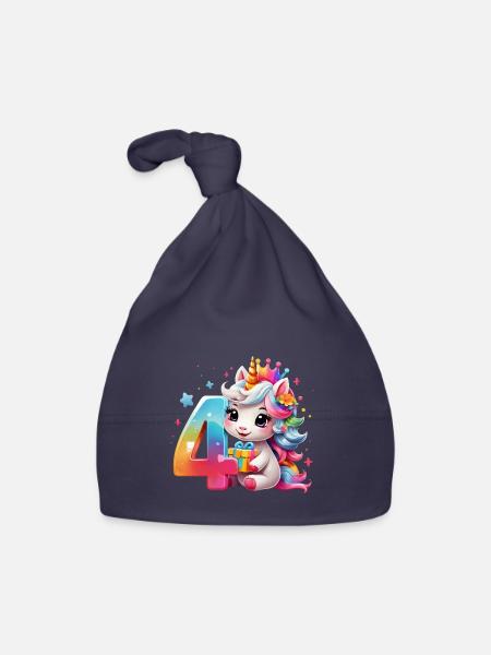 NUMMER 4 JAHRE EINHORN 4. GEBURTSTAG - Baby Bio-Mütze - Navy - Vorne