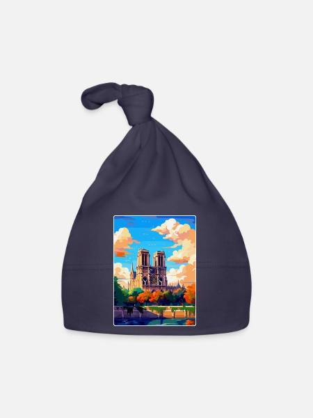 Notre Dame Frankreich Vintage Reiseplakat Souvenir - Baby Bio-Mütze - Navy - Vorne