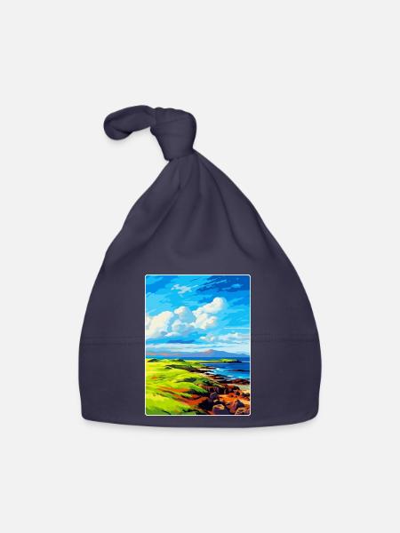 Île de Muck Écosse Royaume-Uni Affiche de voyage souvenir - Bonnet bio Bébé - marine - Devant