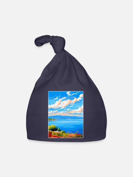 Lac de Bracciano Italie Affiche de voyage vintage WPA Art - Bonnet bio Bébé - marine - Devant