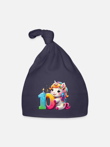NUMMER 10 JAHRE EINHORN 10. GEBURTSTAG - Baby Bio-Mütze - Navy - Vorne
