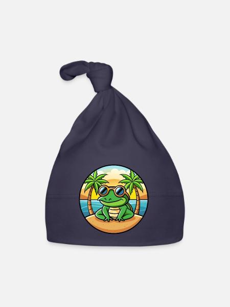 Frosch Lustige Cartoon Sommer Strand Sonnenbrille Aufkleber - Baby Bio-Mütze - Navy - Vorne
