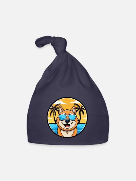 South Russian Ovcharka Dog Breed Cartoon Beach - Organic Baby Cap - navy - Front