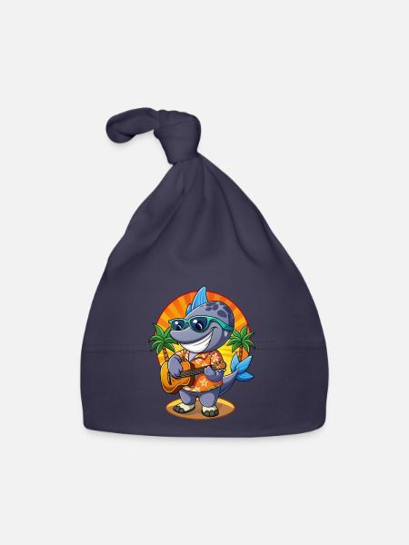 Lustige Robbe Cartoon Sommer Strand Sonnenbrille Gitarre - Baby Bio-Mütze - Navy - Vorne