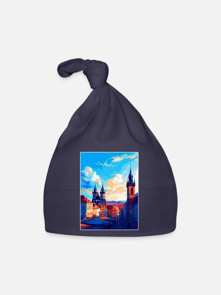 Prague Czech Republic Vintage Travel Poster WPA - Organic Baby Cap - navy - Front