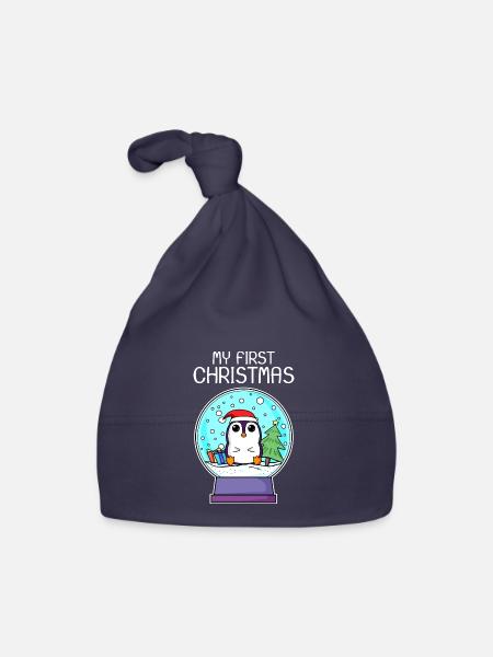 My first Christmas Baby Pinguin Weihnachten - Baby Bio-Mütze - Navy - Vorne