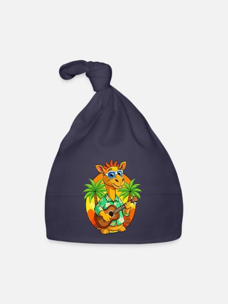 Lustige Kamel Cartoon Sommer Strand Sonnenbrille Gitarre - Baby Bio-Mütze - Navy - Vorne