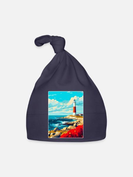 Portland Bill England Uk Reiseplakat Souvenir - Baby Bio-Mütze - Navy - Vorne