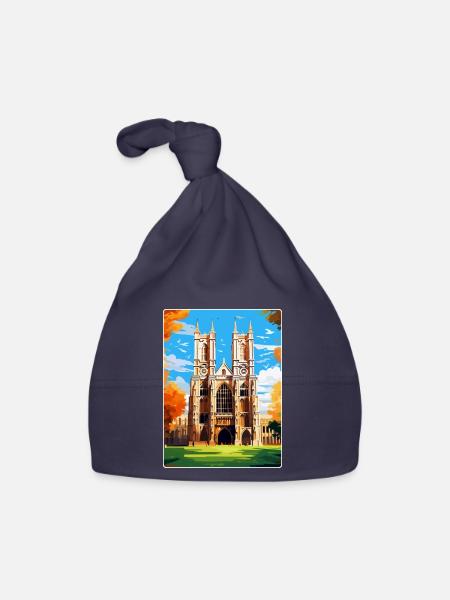 Westminster Abbey London England Großbritannien Reiseplakat - Baby Bio-Mütze - Navy - Vorne