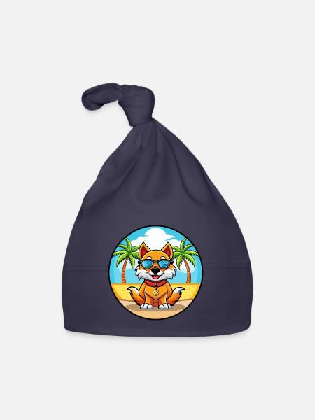 Chinesische kaiserliche Hunderasse Cartoon Sonnenbrille Strand - Baby Bio-Mütze - Navy - Vorne