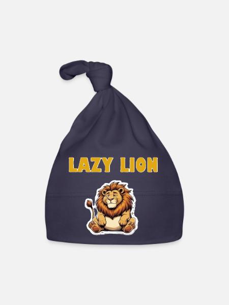 Dessin animé du Lion Paresseux - Bonnet bio Bébé - marine - Devant