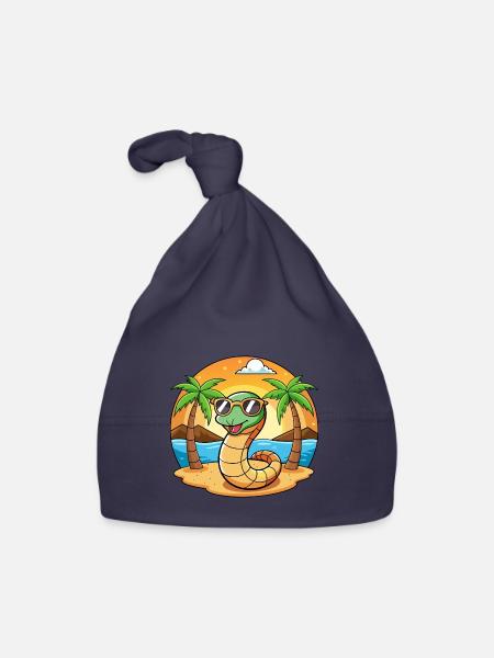 Schlange Lustige Cartoon Sommer Strand Sonnenbrille - Baby Bio-Mütze - Navy - Vorne