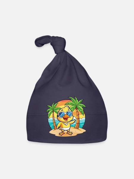 Ente Lustige Cartoon Sommer Strand Sonnenbrille - Baby Bio-Mütze - Navy - Vorne