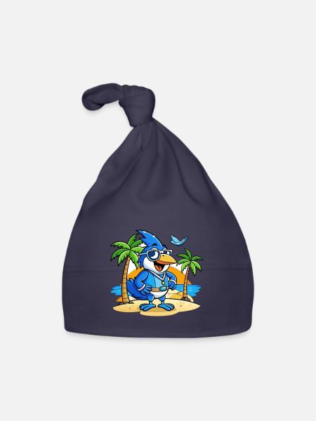 Blue Jay Lustige Cartoon Sommer Strand Sonnenbrille - Baby Bio-Mütze - Navy - Vorne