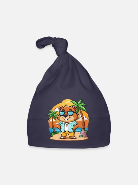 Biber Lustige Cartoon Sommer Strand Sonnenbrille - Baby Bio-Mütze - Navy - Vorne