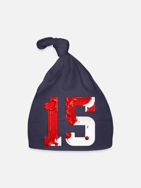 NR. 15 NUMMER 15 ROT WEIß 15. GEBURTSTAG - Baby Bio-Mütze - Navy - Vorne