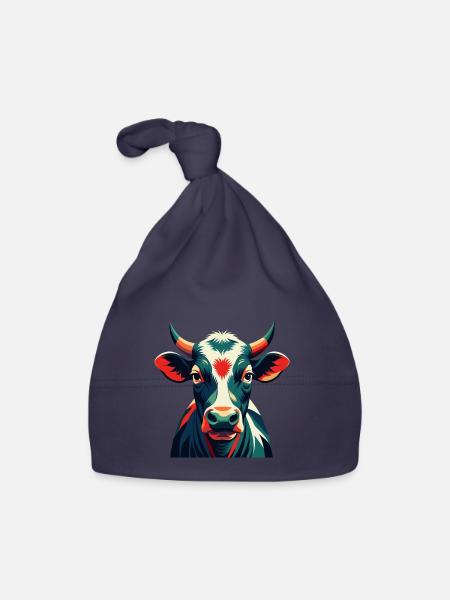 Kuh Cartoon Figur Buntes Haustier Tier - Baby Bio-Mütze - Navy - Vorne