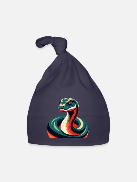 Anaconda dessin animé personnage animal de compagnie coloré - Bonnet bio Bébé - marine - Devant