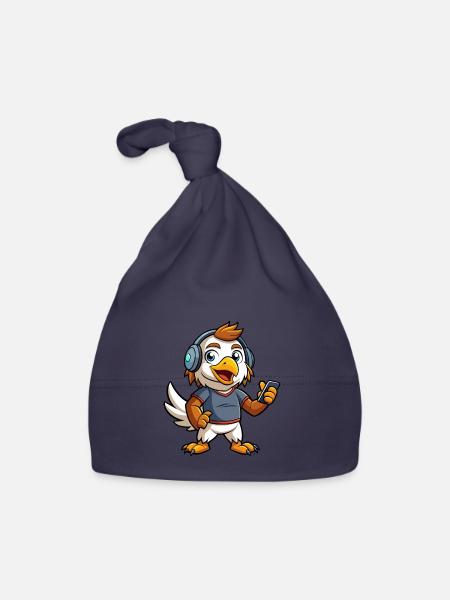 Adler Lustige Zeichentrickfigur Kopfhörer Musik - Baby Bio-Mütze - Navy - Vorne